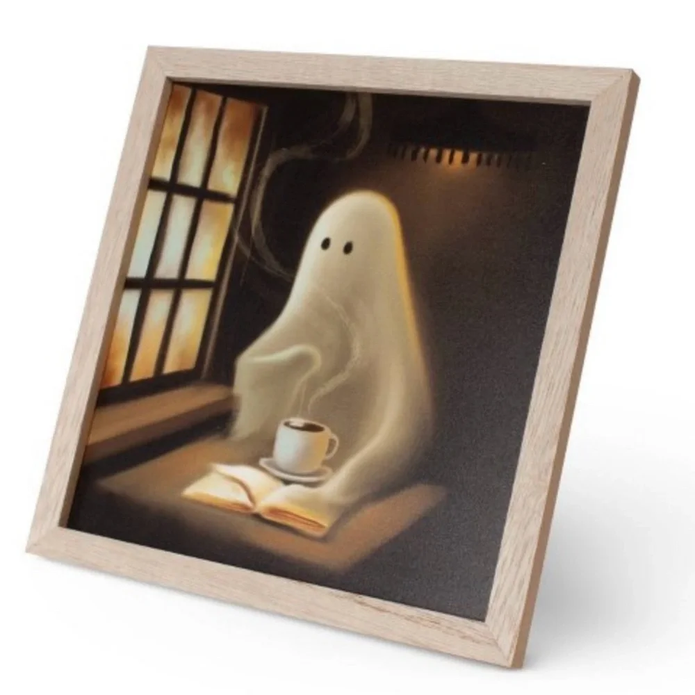 Target Bullseye Playground Halloween Ghost Drinking Coffee Reading Book Artwork